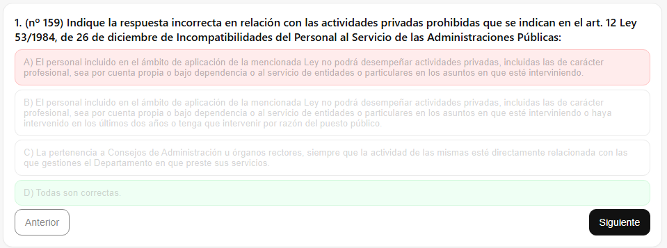 Vista de pregunta en la aplicación